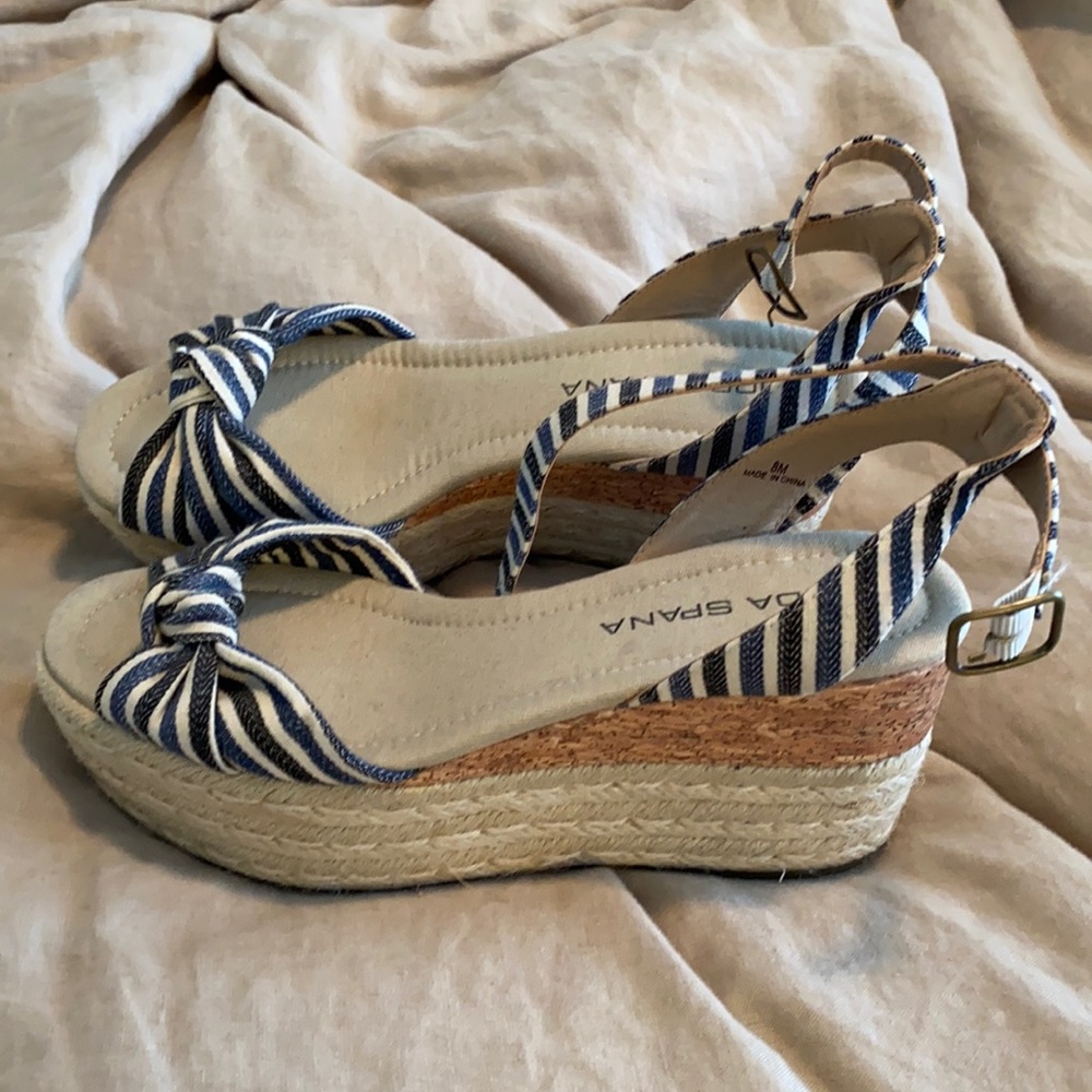 Blue and tan wedges